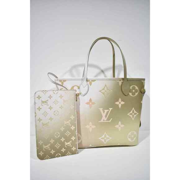 Louis Vuitton Neverfull MM Sunset Kaki Green Beige Tote Top Handle Shoulder Bag - Picture 4 of 12